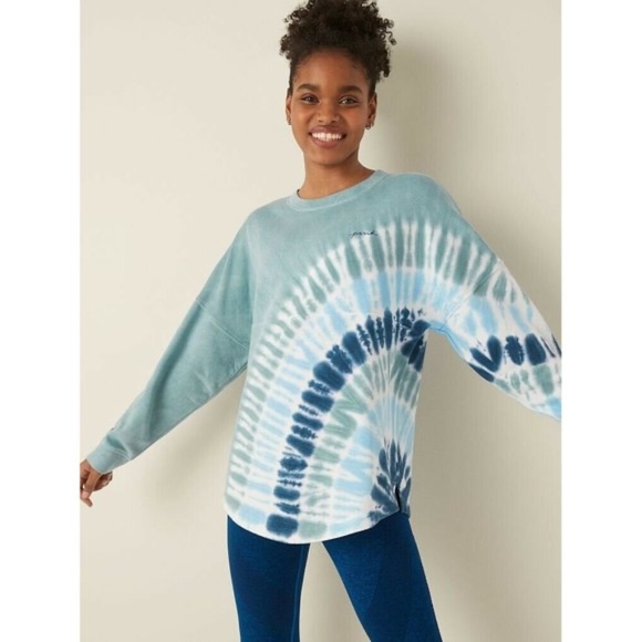 PINK Victoria's Secret Tops - Victoria's Secret PINK Varsity Crew Sweatshirt Oil Blue Tie Dye Large NEW